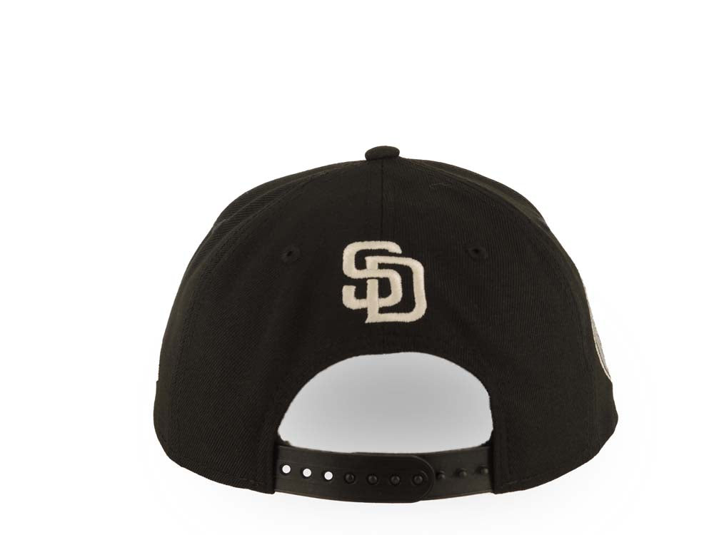 San Diego Padres New Era MLB 9FORTY 940 Adjustable A-Frame Cap Hat Black Crown/Visor White Japan Script/Text Logo 1 Mitsui Side Patch Gray UV