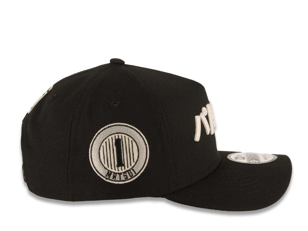 San Diego Padres New Era MLB 9FORTY 940 Adjustable A-Frame Cap Hat Black Crown/Visor White Japan Script/Text Logo 1 Mitsui Side Patch Gray UV