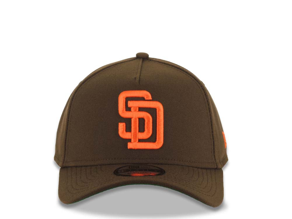 San Diego Padres New Era MLB 9FORTY 940 Adjustable A-Frame Cap Hat Brown Crown/Visor Orange Logo Green UV