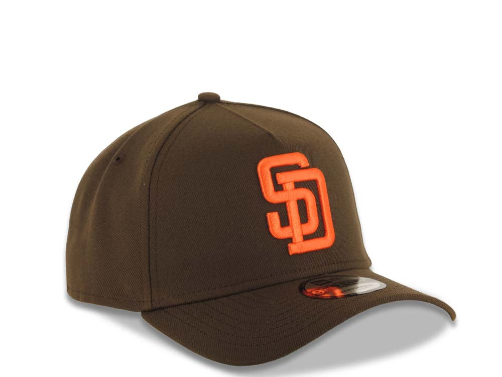 San Diego Padres New Era MLB 9FORTY 940 Adjustable A-Frame Cap Hat Brown Crown/Visor Orange Logo Green UV