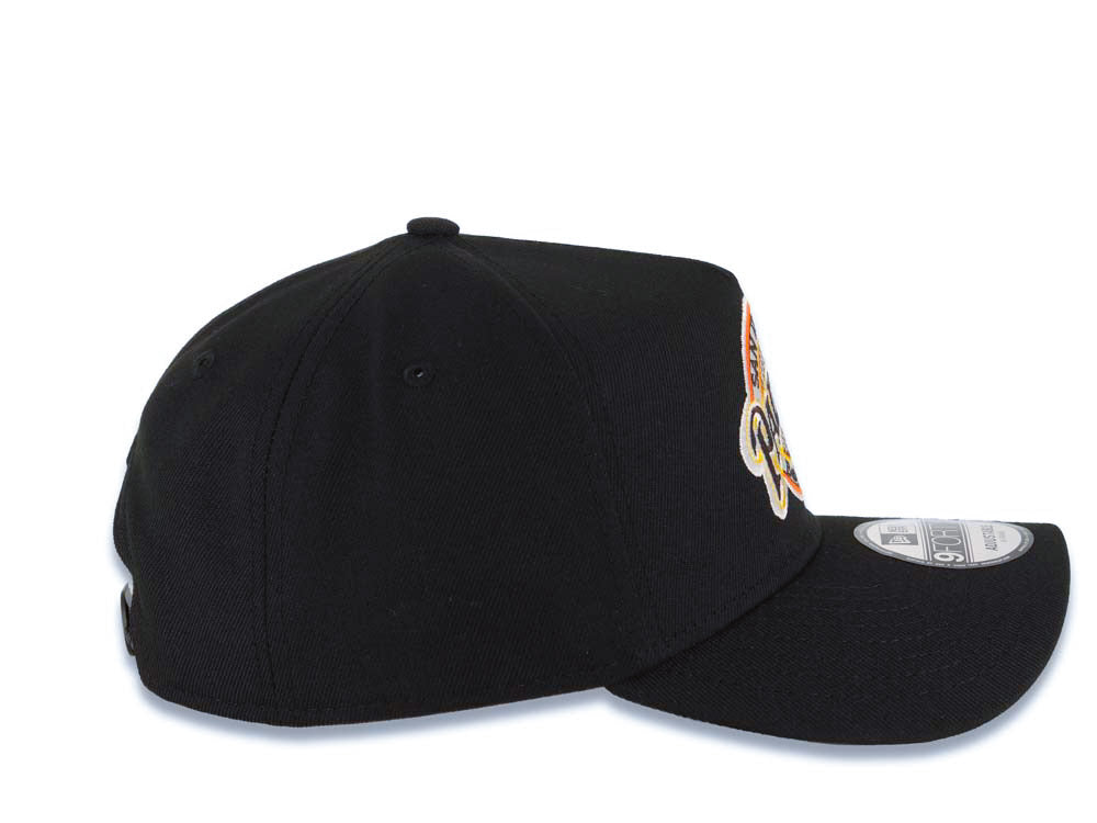 San Diego Padres New Era MLB 9FORTY 940 Adjustable A-Frame Cap Hat Black Crown/Visor Brown/Yellow Baseball Club Logo Gray UV