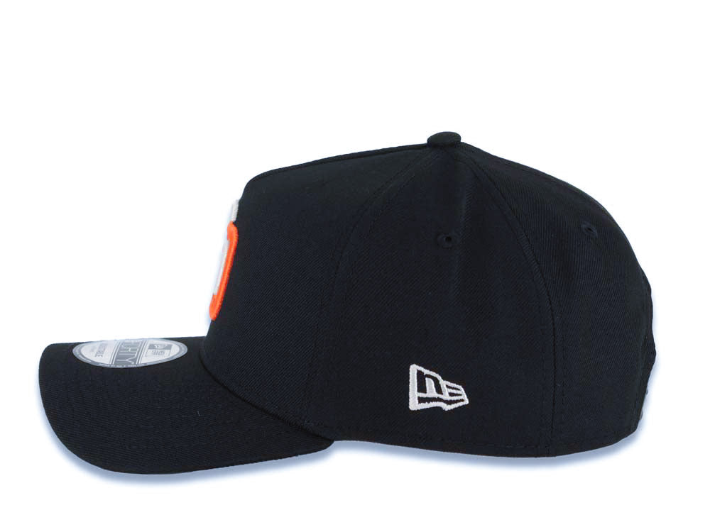 San Diego Padres New Era MLB 9FORTY 940 Adjustable A-Frame Cap Hat Black Crown/Visor Glow White/Orange Logo Gray UV