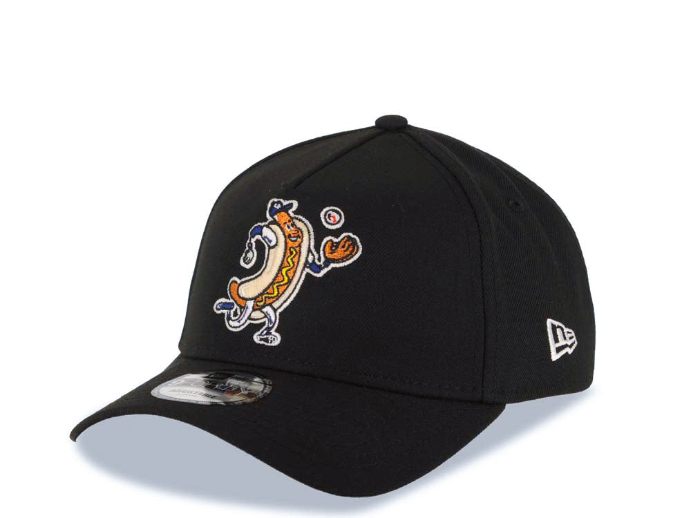 Los Angeles Dodgers New Era MLB 9FORTY 940 Adjustable A-Frame Cap Hat Black Crown/Visor Team Color Mascot Hot Dog Logo LA Side Patch Gray UV