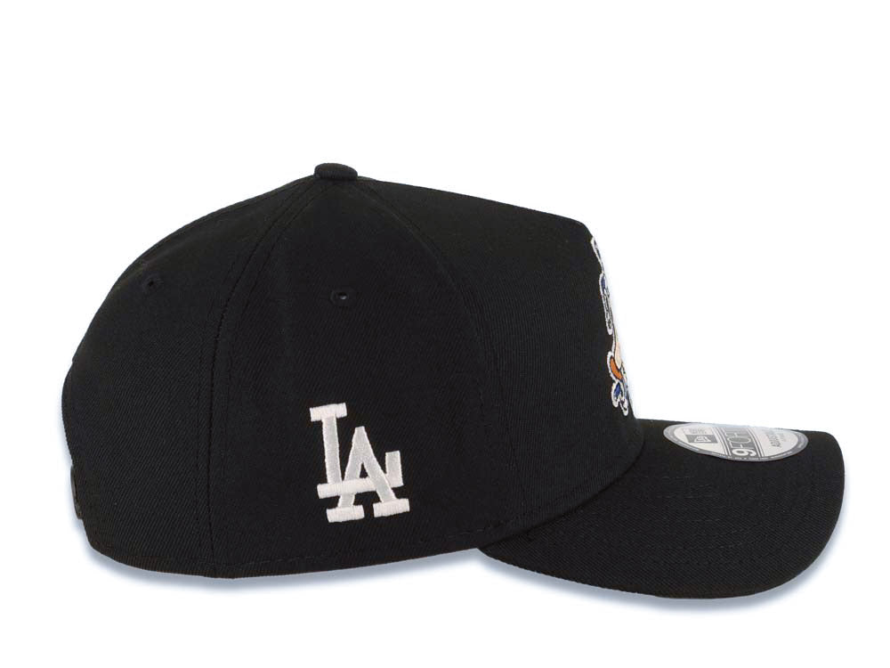 Los Angeles Dodgers New Era MLB 9FORTY 940 Adjustable A-Frame Cap Hat Black Crown/Visor Team Color Mascot Hot Dog Logo LA Side Patch Gray UV