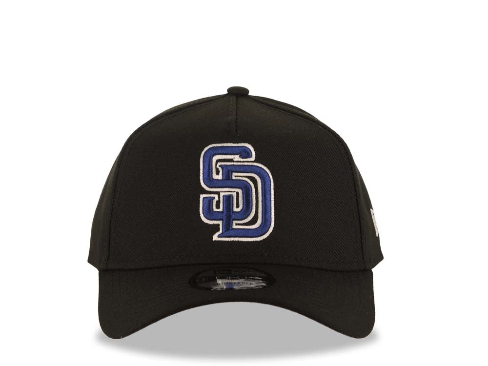 San Diego Padres New Era MLB 9FORTY 940 Adjustable A-Frame Cap Hat Black Crown/Visor Royal Blue/White Logo Gray UV