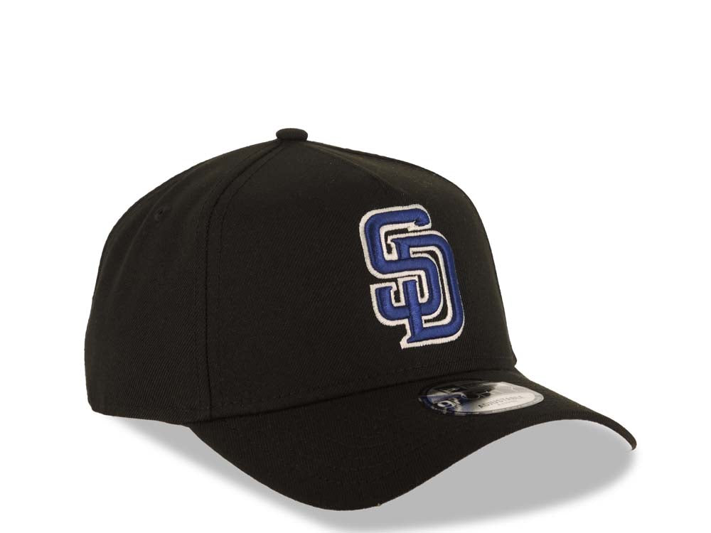 San Diego Padres New Era MLB 9FORTY 940 Adjustable A-Frame Cap Hat Black Crown/Visor Royal Blue/White Logo Gray UV