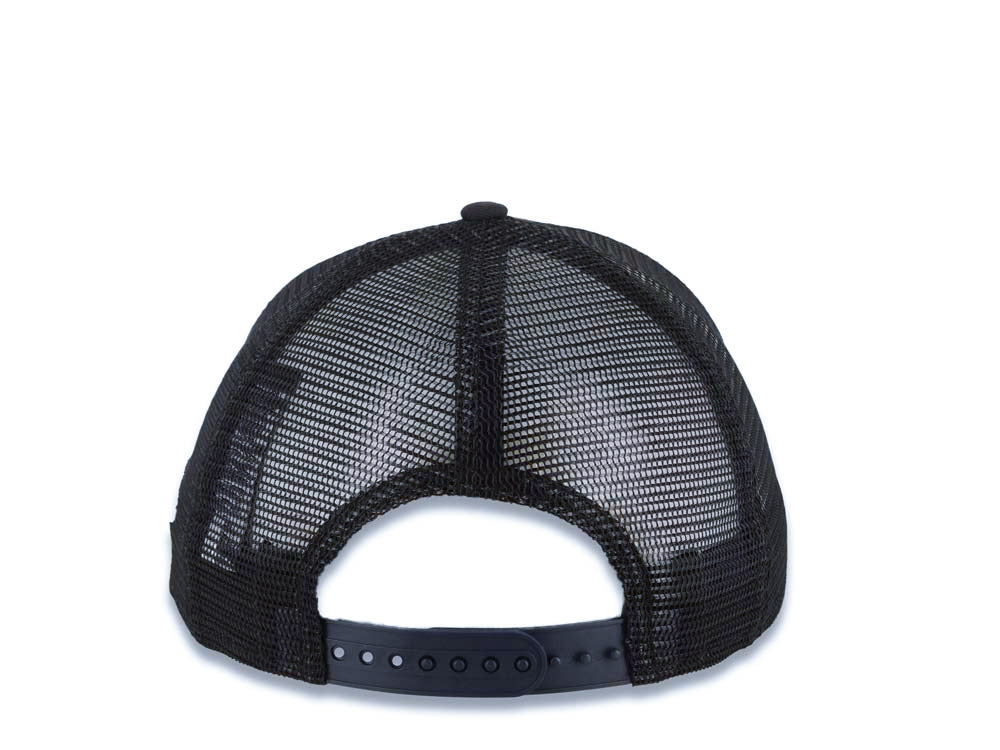 San Diego Padres New Era MLB 9FORTY 940 Adjustable A-Frame Trucker Mesh Cap Hat Black Crown/Visor White/Orange Logo Gray UV