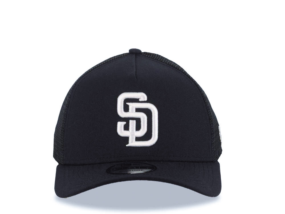 San Diego Padres New Era MLB 9FORTY 940 Adjustable A-Frame Mesh Trucker Cap Hat Navy Blue Crown/Visor White Logo