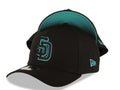 San Diego Padres New Era 9FORTY 940 Adjustable A-Frame Cap Hat Black Crown/Visor Black/Teal Logo