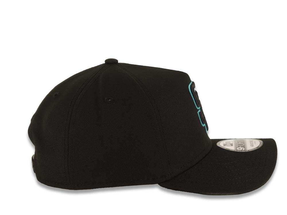 San Diego Padres New Era 9FORTY 940 Adjustable A-Frame Cap Hat Black Crown/Visor Black/Teal Logo
