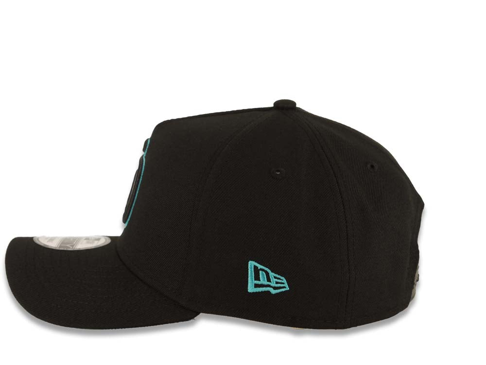San Diego Padres New Era 9FORTY 940 Adjustable A-Frame Cap Hat Black Crown/Visor Black/Teal Logo