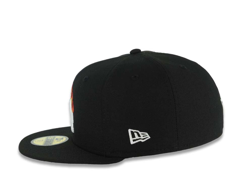 Los Angeles Dodgers New Era MLB 59FIFTY 5950 Fitted Cap Hat Black Crown/Visor White With Flame Logo 40th Anniversary Side Patch