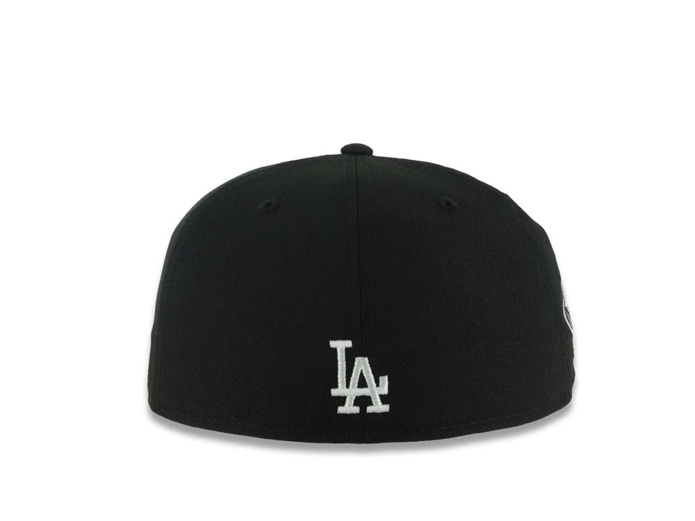 Los Angeles Dodgers New Era MLB 59FIFTY 5950 Fitted Cap Hat Black Crown/Visor White With Flame Logo 40th Anniversary Side Patch