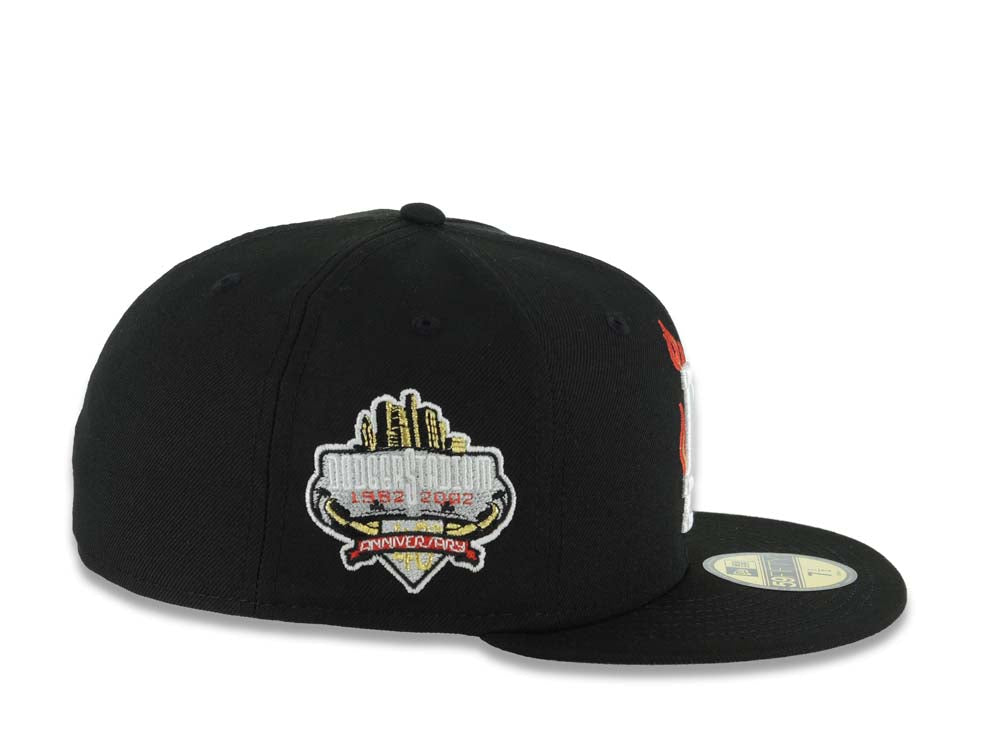 Los Angeles Dodgers New Era MLB 59FIFTY 5950 Fitted Cap Hat Black Crown/Visor White With Flame Logo 40th Anniversary Side Patch