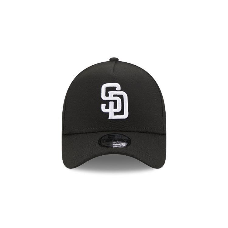 San Diego Padres New Era MLB 9FORTY 940 Adjustable A-Frame Cap Hat Black Crown/Visor White Logo Gray UV