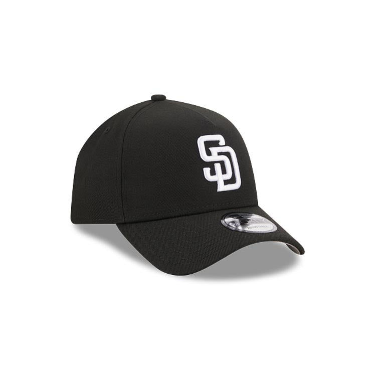 San Diego Padres New Era MLB 9FORTY 940 Adjustable A-Frame Cap Hat Black Crown/Visor White Logo Gray UV