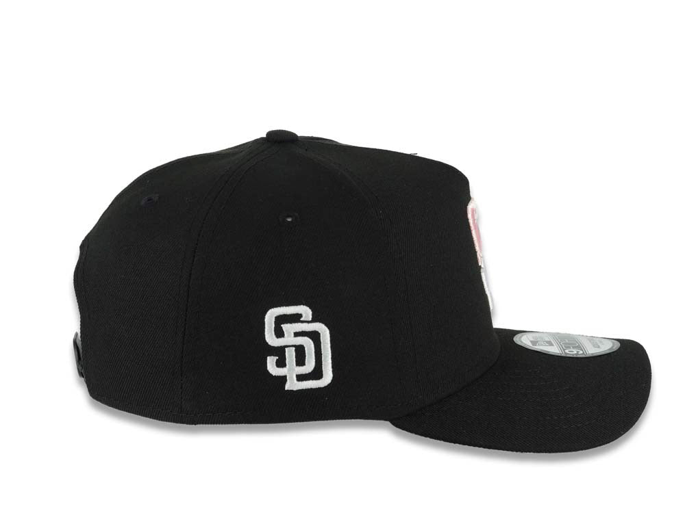 San Diego Padres New Era MLB 9FORTY 940 Adjustable A-Frame Cap Hat Black Crown/Visor Pink Drip With White Logo Gray UV