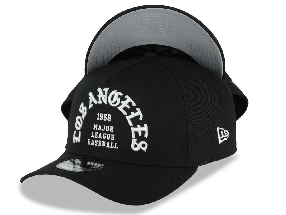 Los Angeles Dodgers New Era MLB 9FORTY 940 Adjustable A-Frame Cap Hat Black Crown/Visor White 1969 Major League Baseball Logo Gray UV