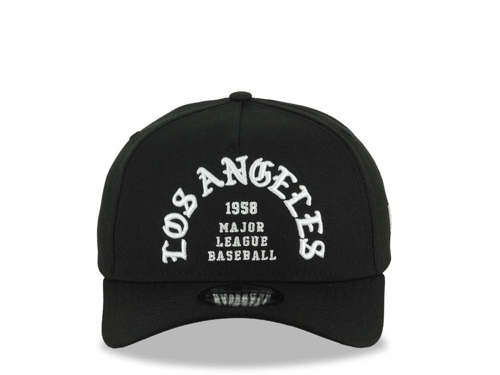 Los Angeles Dodgers New Era MLB 9FORTY 940 Adjustable A-Frame Cap Hat Black Crown/Visor White 1969 Major League Baseball Logo Gray UV
