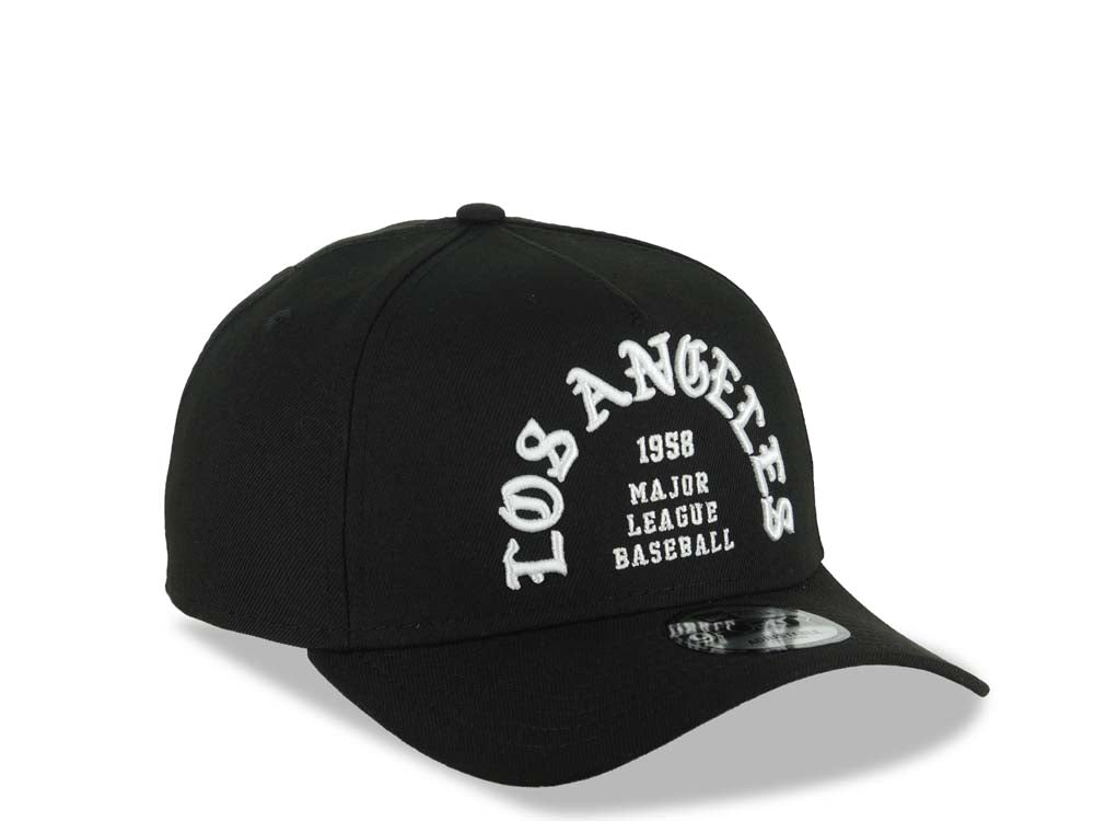 Los Angeles Dodgers New Era MLB 9FORTY 940 Adjustable A-Frame Cap Hat Black Crown/Visor White 1969 Major League Baseball Logo Gray UV
