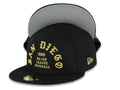 San Diego Padres New Era MLB 59FIFTY 5950 Fitted Cap Hat Black Crown/Visor Metallic Gold 1969 Major League Baseball Logo Gray UV