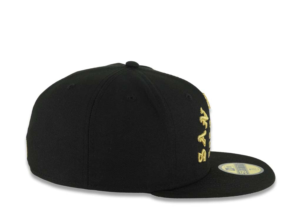 San Diego Padres New Era MLB 59FIFTY 5950 Fitted Cap Hat Black Crown/Visor Metallic Gold 1969 Major League Baseball Logo Gray UV