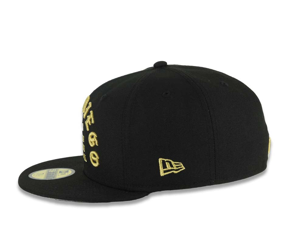 San Diego Padres New Era MLB 59FIFTY 5950 Fitted Cap Hat Black Crown/Visor Metallic Gold 1969 Major League Baseball Logo Gray UV