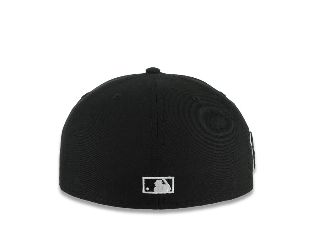 San Diego Padres New Era MLB 59FIFTY 5950 Fitted Cap Hat Black Crown/Visor White Text Logo Swinging Friar Side Patch Gray UV