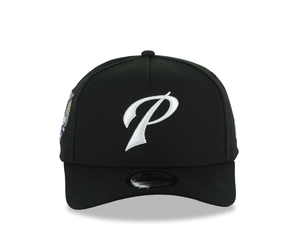 San Diego Padres New Era MLB 9FORTY 940 Adjustable A-Frame Cap Hat Black Crown/Visor White P Script Logo 40th Anniversary Side Patch Gray UV