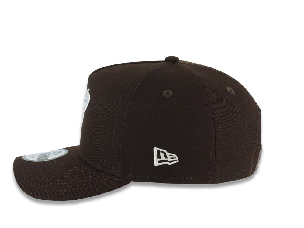 San Diego Padres New Era MLB 9FORTY 940 Adjustable A-Frame Cap Hat Dark Brown Crown/Visor White Script P Logo 40th Anniversary Side Patch Gray UV