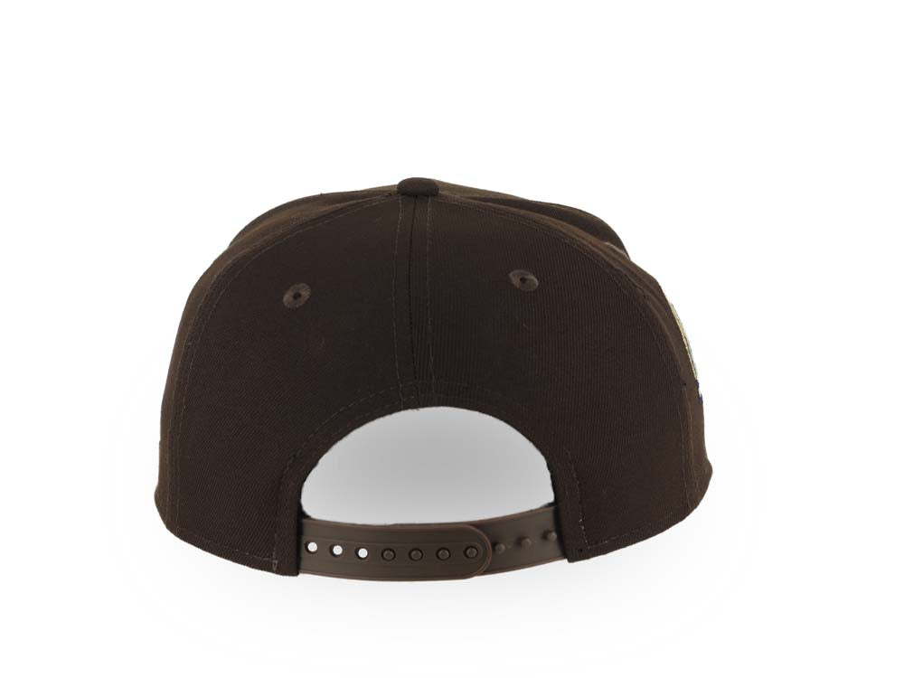 San Diego Padres New Era MLB 9FORTY 940 Adjustable A-Frame Cap Hat Dark Brown Crown/Visor White Script P Logo 40th Anniversary Side Patch Gray UV