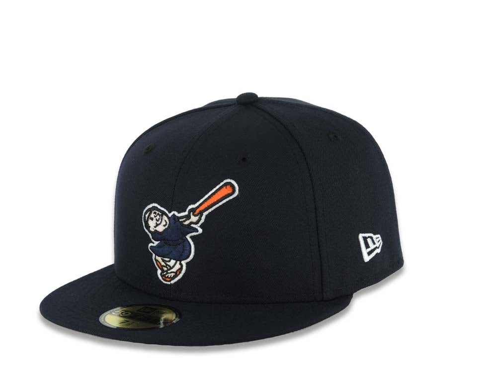 San Diego Padres New Era MLB 59FIFTY 5950 Fitted Cap Hat Navy Blue Crown/Visor Navy Blue/Orange Swinging Friar Logo 1998 World Series Side Patch Gray UV