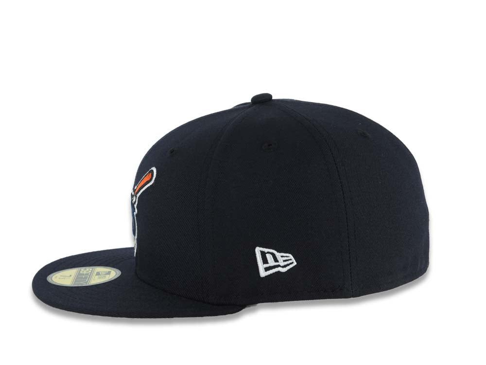 San Diego Padres New Era MLB 59FIFTY 5950 Fitted Cap Hat Navy Blue Crown/Visor Navy Blue/Orange Swinging Friar Logo 1998 World Series Side Patch Gray UV