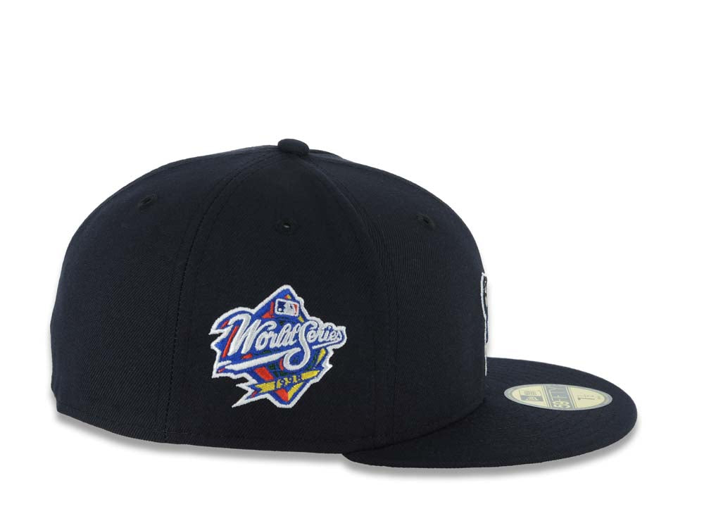 San Diego Padres New Era MLB 59FIFTY 5950 Fitted Cap Hat Navy Blue Crown/Visor Navy Blue/Orange Swinging Friar Logo 1998 World Series Side Patch Gray UV