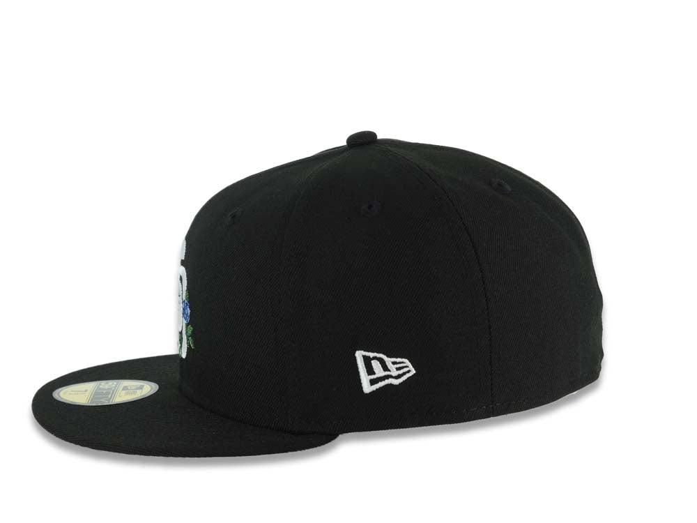 San Diego Padres New Era MLB 59FIFTY 5950 Fitted Cap Hat Black Crown/Visor White Logo With Rose 1998 World Series Side Patch Gray UV