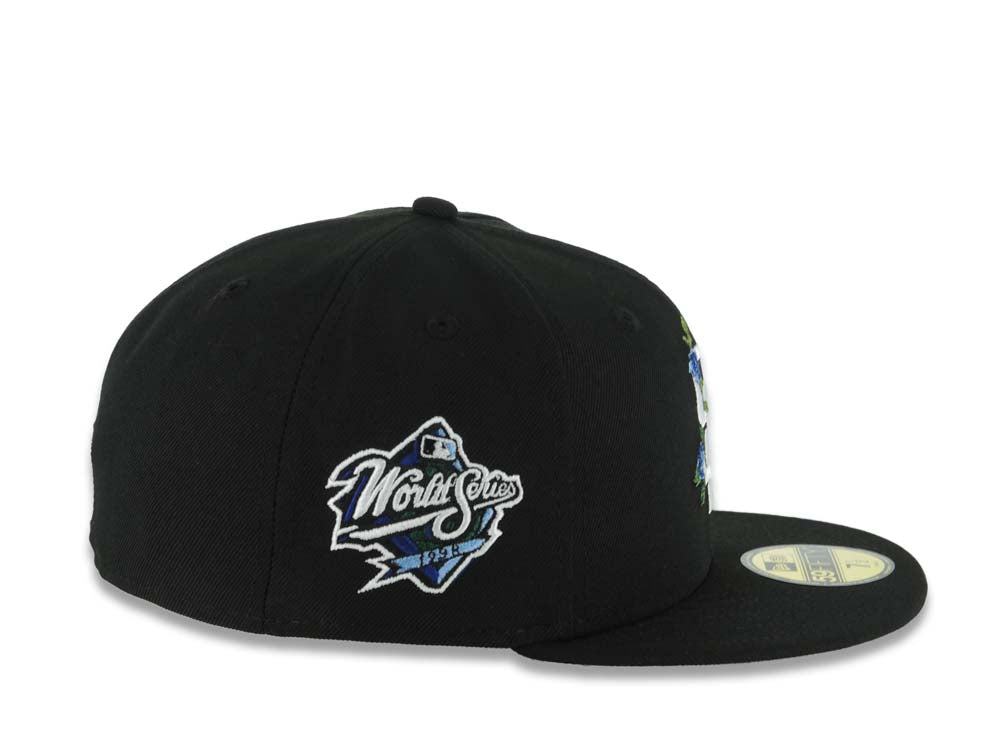 San Diego Padres New Era MLB 59FIFTY 5950 Fitted Cap Hat Black Crown/Visor White Logo With Rose 1998 World Series Side Patch Gray UV