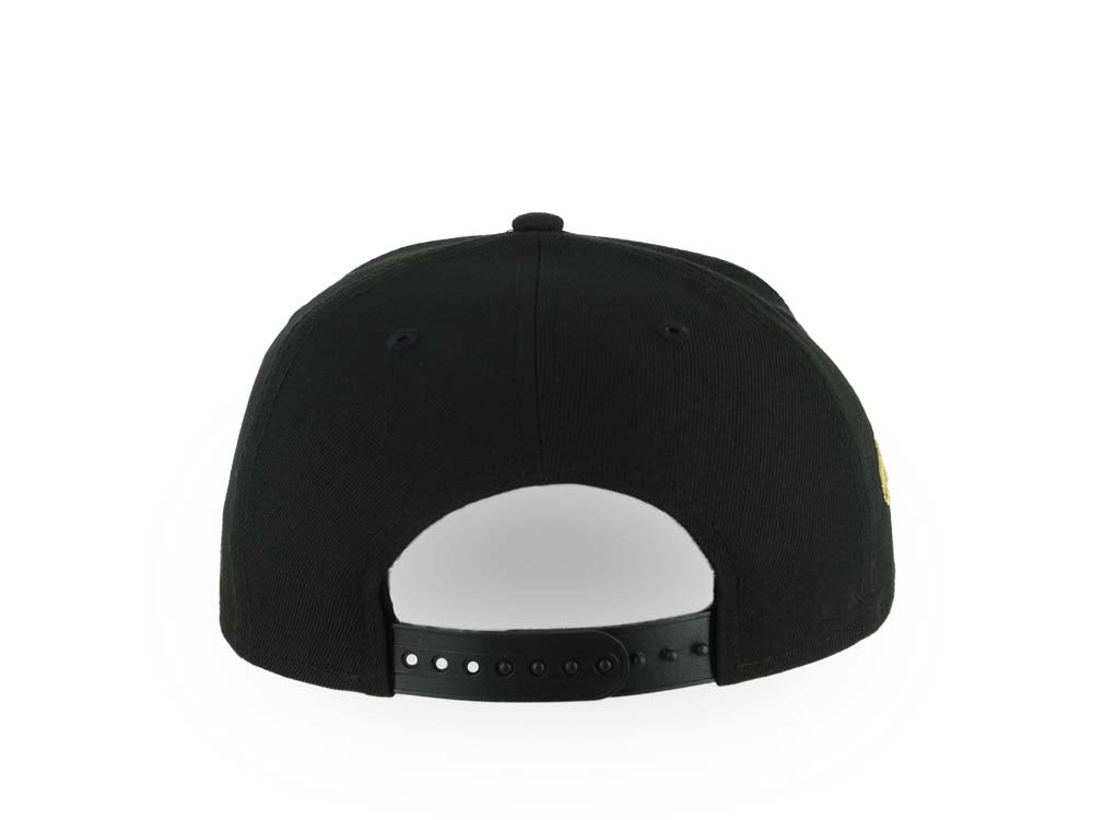 San Diego Padres New Era MLB 9FORTY 940 Adjustable A-Frame Hat Black Crown/Visor Black/Metallic Gold Logo Metallic Gold Eagle Side Patch Gray UV
