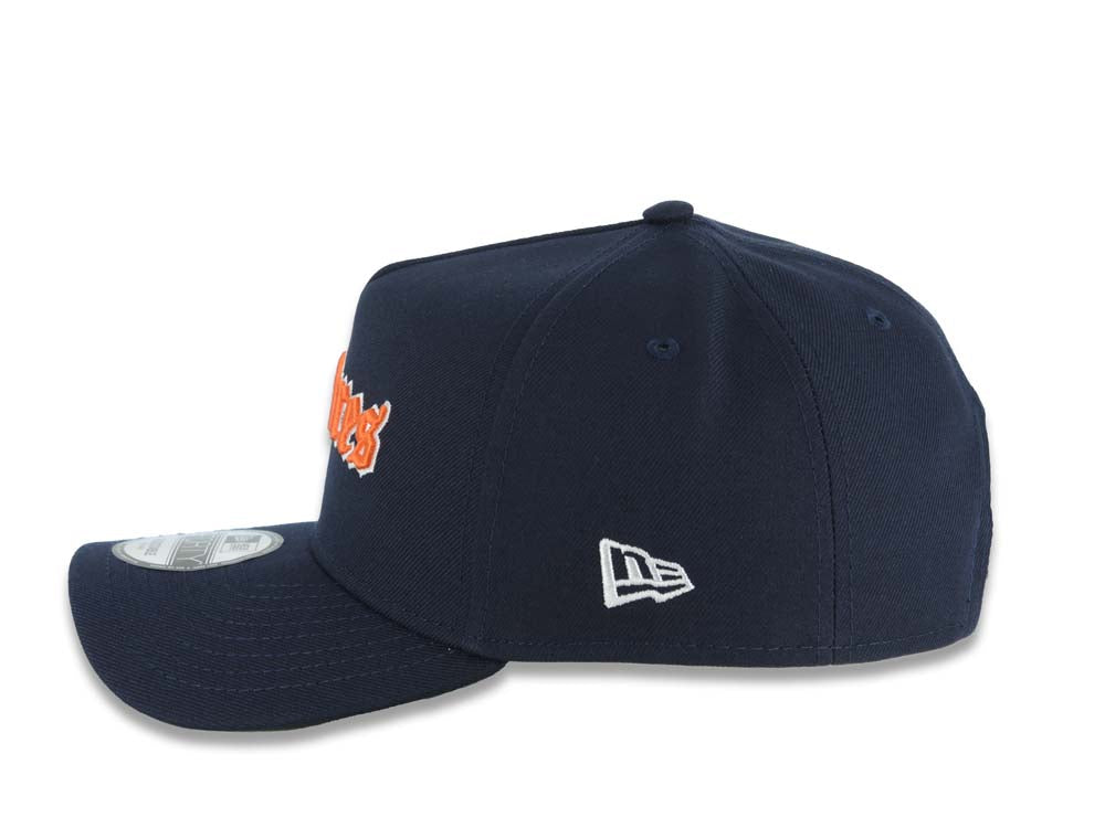 San Diego Padres New Era MLB 9FORTY 940 Adjustable A-Frame Hat Navy Blue Crown/Visor Orange/White Script/Text Logo SD Side Patch Green UV