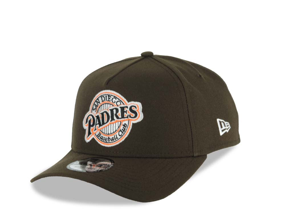 San Diego Padres New Era MLB 9FORTY 940 Adjustable A-Frame Hat Brown Crown/Visor Black/Orange Baseball Club Logo 1992 All-Star Game Side Patch Gray UV