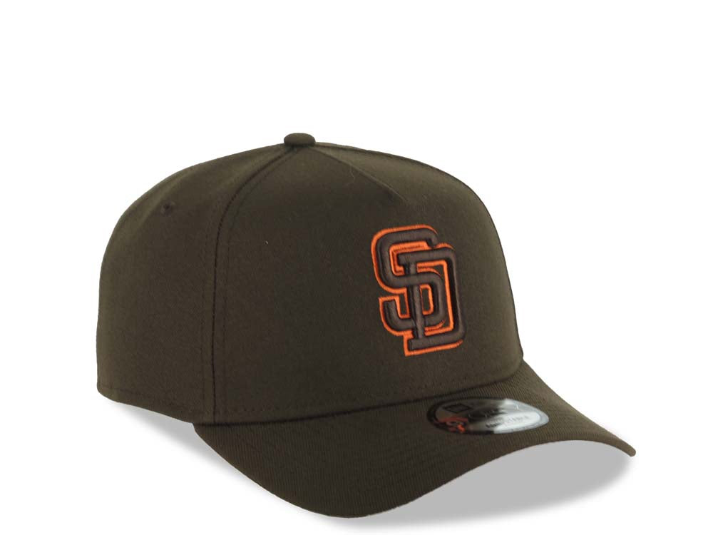 San Diego Padres New Era MLB 9FORTY 940 Adjustable A-Frame Hat Brown Crown/Visor Brown/Orange Logo Gray UV