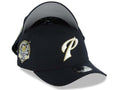 San Diego Padres New Era MLB 9FORTY 940 Adjustable A-Frame Hat Navy Blue Crown/Visor Glow White/Metallic Gold P Logo 40th Anniversary Side Patch Gray UV
