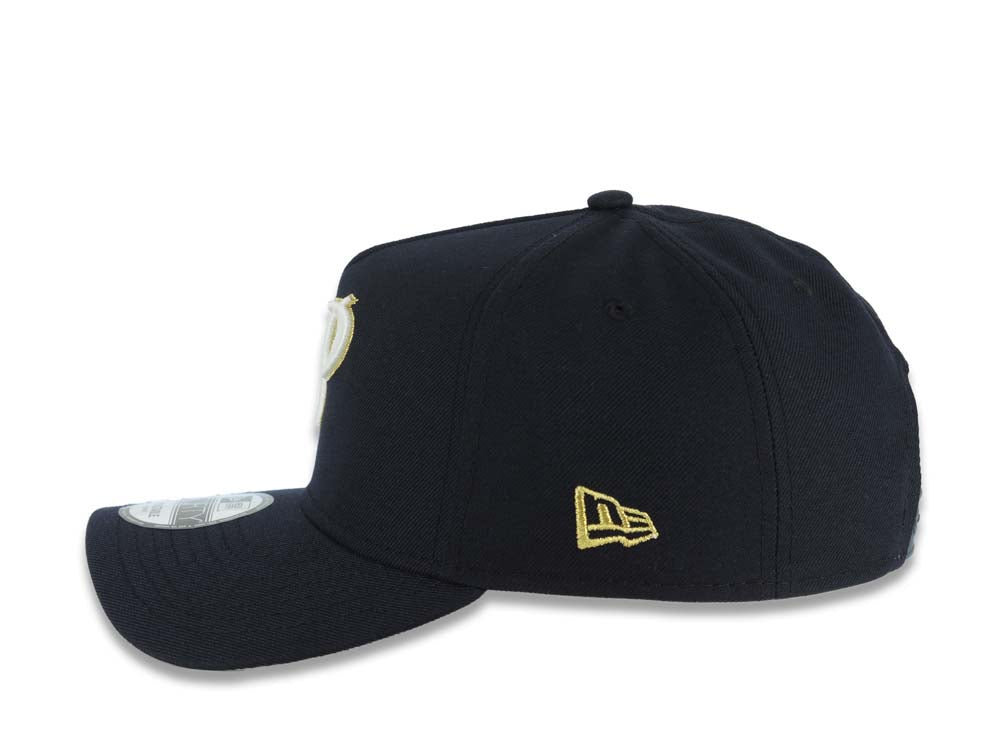 San Diego Padres New Era MLB 9FORTY 940 Adjustable A-Frame Hat Navy Blue Crown/Visor Glow White/Metallic Gold P Logo 40th Anniversary Side Patch Gray UV