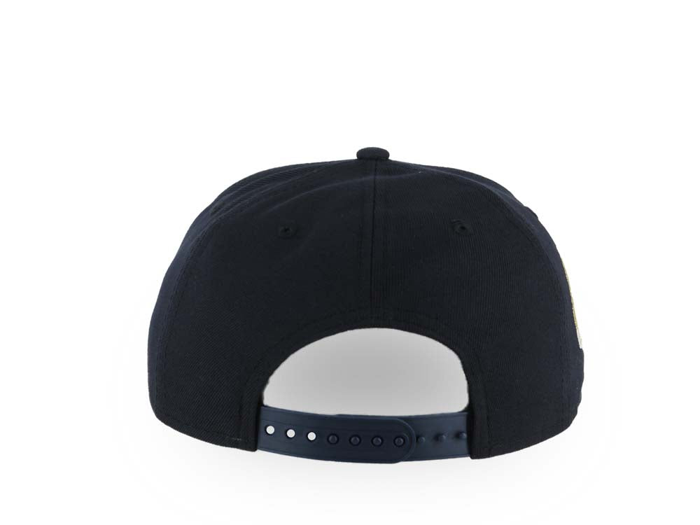 San Diego Padres New Era MLB 9FORTY 940 Adjustable A-Frame Hat Navy Blue Crown/Visor Glow White/Metallic Gold P Logo 40th Anniversary Side Patch Gray UV