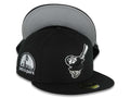 San Diego Padres New Era MLB 59FIFTY 5950 Fitted Cap Hat Black Crown/Visor Black/White Swinging Friar Logo Petco Park Stadium Side Patch