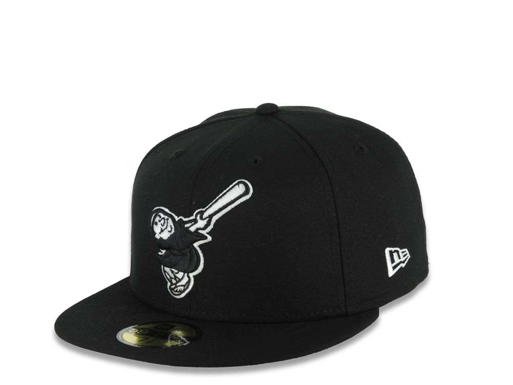 San Diego Padres New Era MLB 59FIFTY 5950 Fitted Cap Hat Black Crown/Visor Black/White Swinging Friar Logo Petco Park Stadium Side Patch