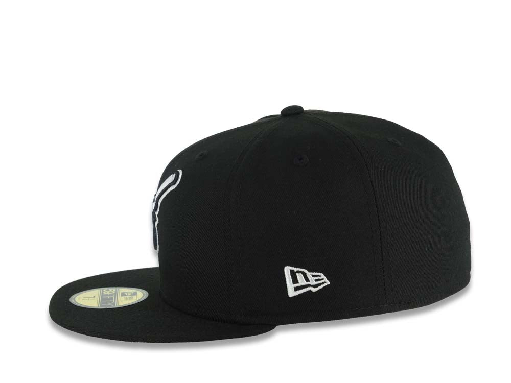 San Diego Padres New Era MLB 59FIFTY 5950 Fitted Cap Hat Black Crown/Visor Black/White Swinging Friar Logo Petco Park Stadium Side Patch
