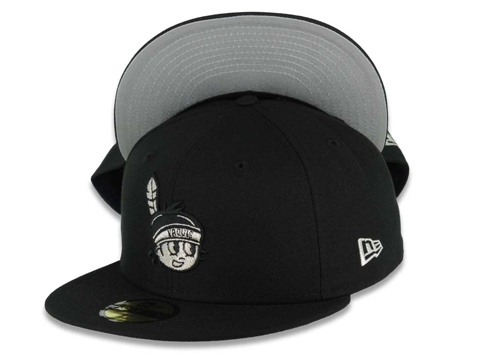 Yaquis de obregon New Era 59FIFTY 5950 Fitted Cap Hat Black Crown/Visor Black/Metallic Silver Head Logo Gray UV