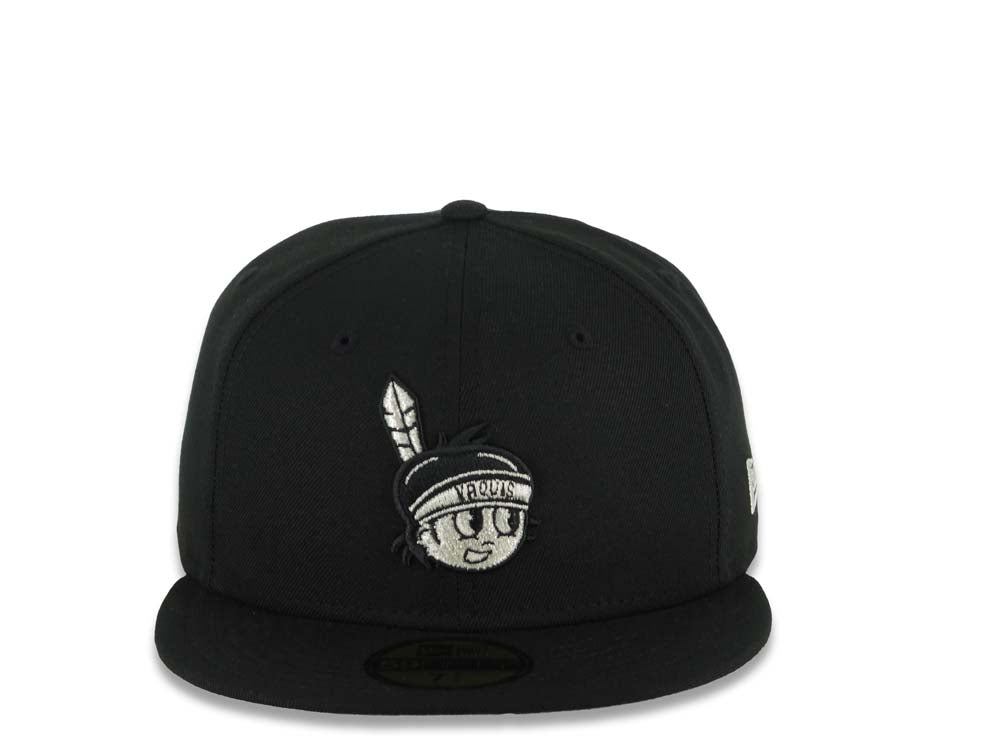 Yaquis de obregon New Era 59FIFTY 5950 Fitted Cap Hat Black Crown/Visor Black/Metallic Silver Head Logo Gray UV