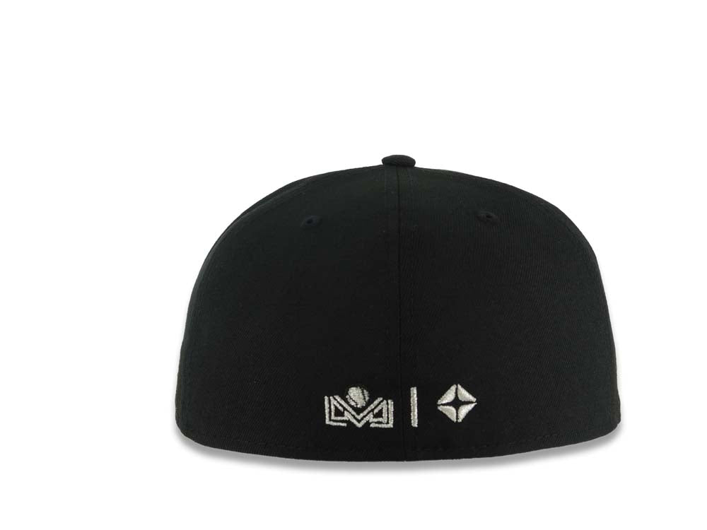 Yaquis de obregon New Era 59FIFTY 5950 Fitted Cap Hat Black Crown/Visor Black/Metallic Silver Head Logo Gray UV