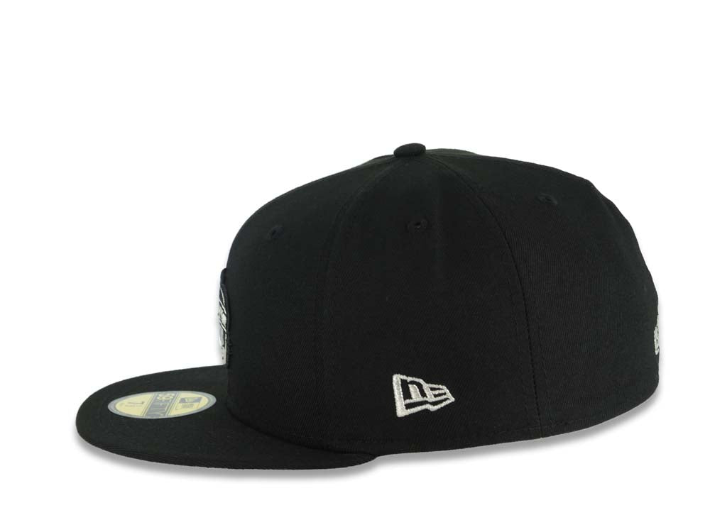 Yaquis de obregon New Era 59FIFTY 5950 Fitted Cap Hat Black Crown/Visor Black/Metallic Silver Head Logo Gray UV